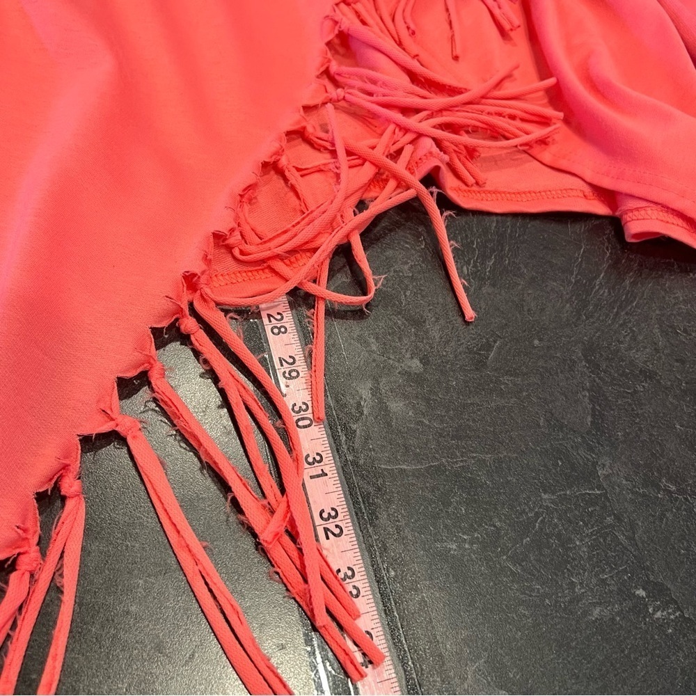 Hot Pink Lightweight Jacket Cardigan Jersey Knit Fringe Detail Assemetrical - Picture 5 of 9